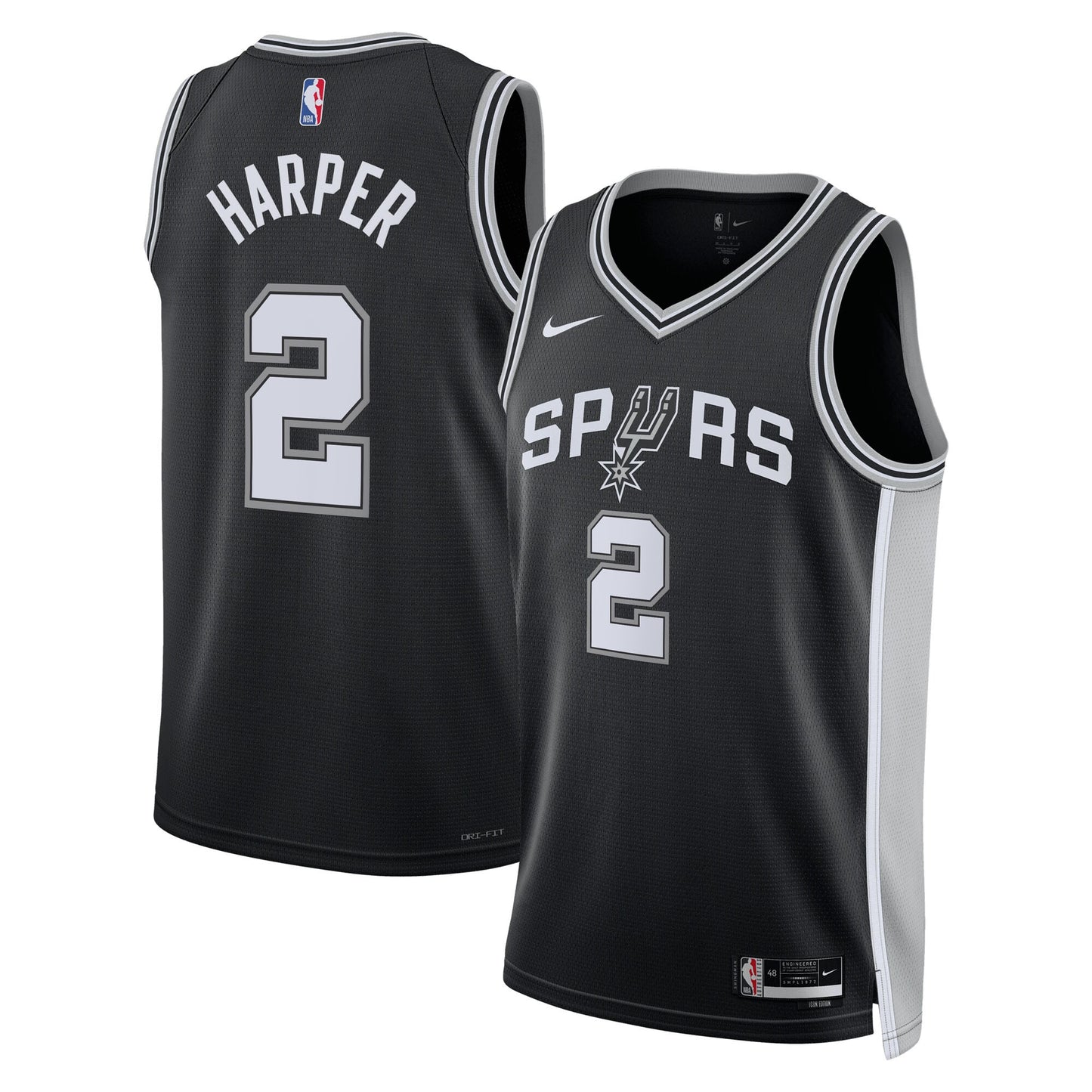 San Antonio Spurs Nike Icon Edition Swingman Jersey NBA 2025 First Round Draft Pick - Black - Dylan Harper - Youth