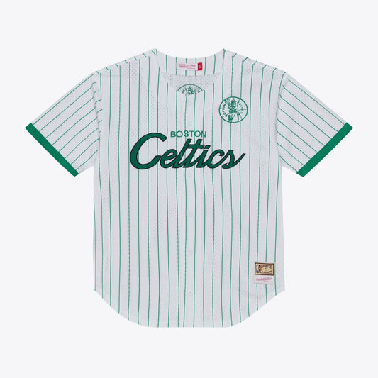 Boston Celtics Mitchell & Ness Head Coach Pinstripe Mesh Full-Button Baseball Jersey - White