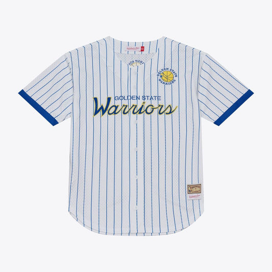 Golden State Warriors Mitchell & Ness Head Coach Pinstripe Mesh Full-Button Baseball Jersey - White