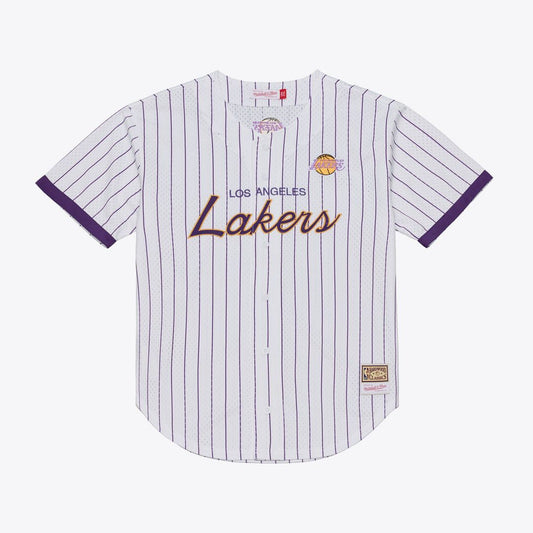 Los Angeles Lakers Mitchell & Ness Head Coach Pinstripe Mesh Full-Button Baseball Jersey - White