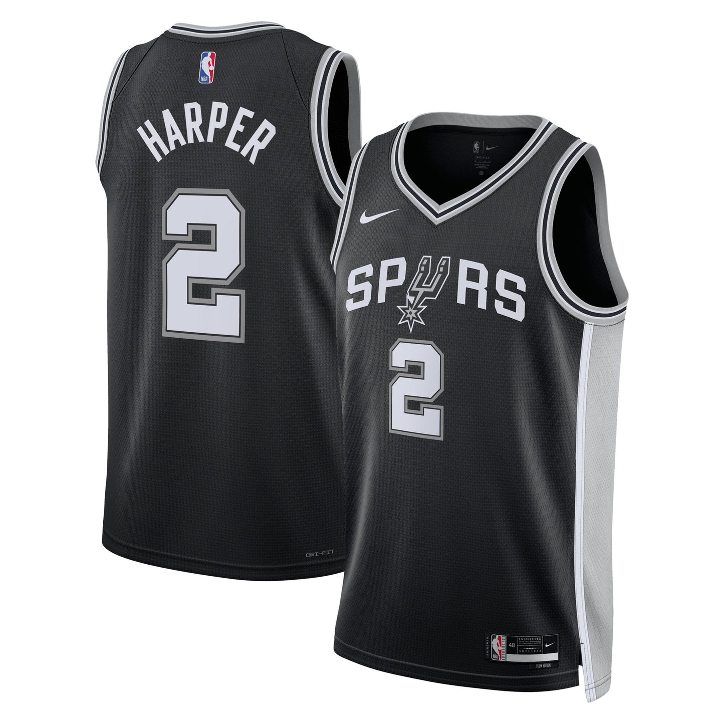 San Antonio Spurs Nike Icon Edition Swingman Jersey NBA 2025 First Round Draft Pick - Black - Dylan Harper - Youth